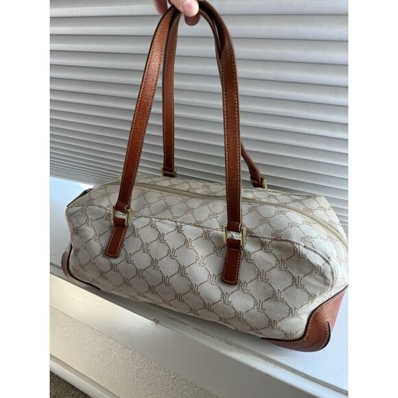 Lauren Ralph Lauren Handbags - Vtg Women's Lauren Ralph Lauren Handbag All Pattern Beige Canvas Carmel Leather